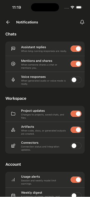 Uni Chat account and settings screen 7