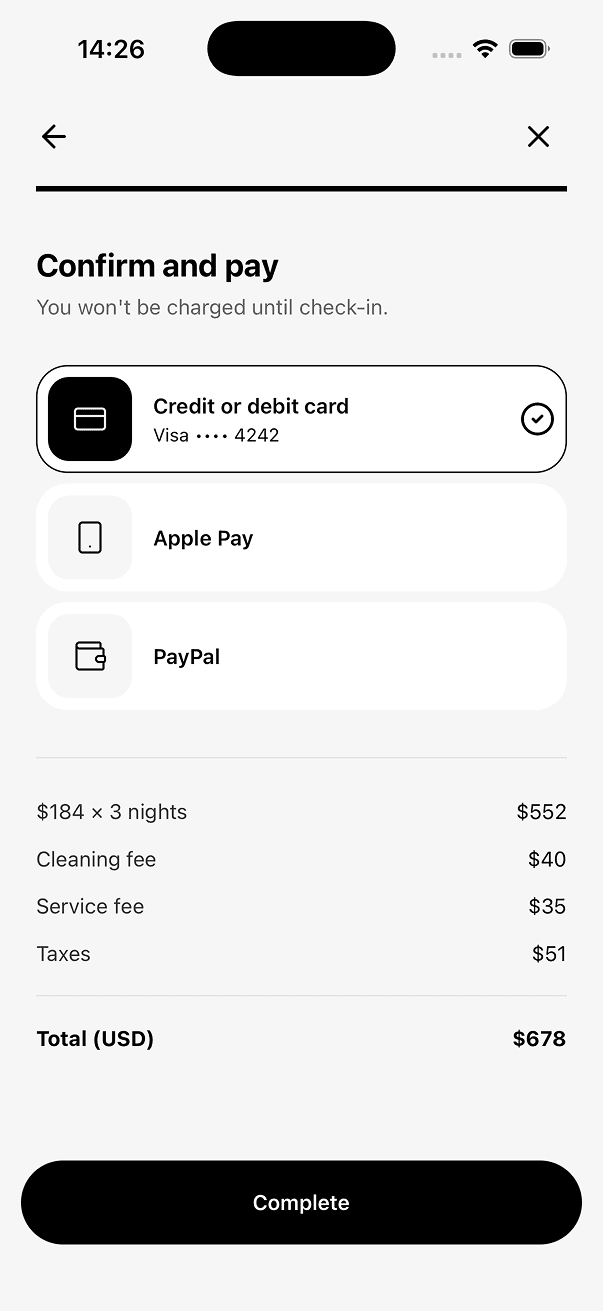 UniBook booking flow screen 6