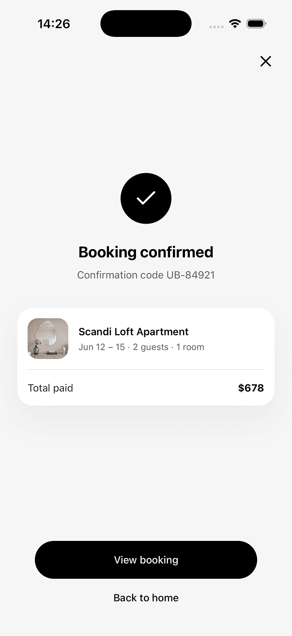UniBook booking flow screen 7