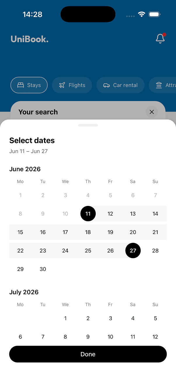 UniBook home and search screen 3