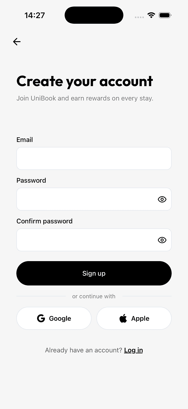UniBook onboarding and auth screen 2